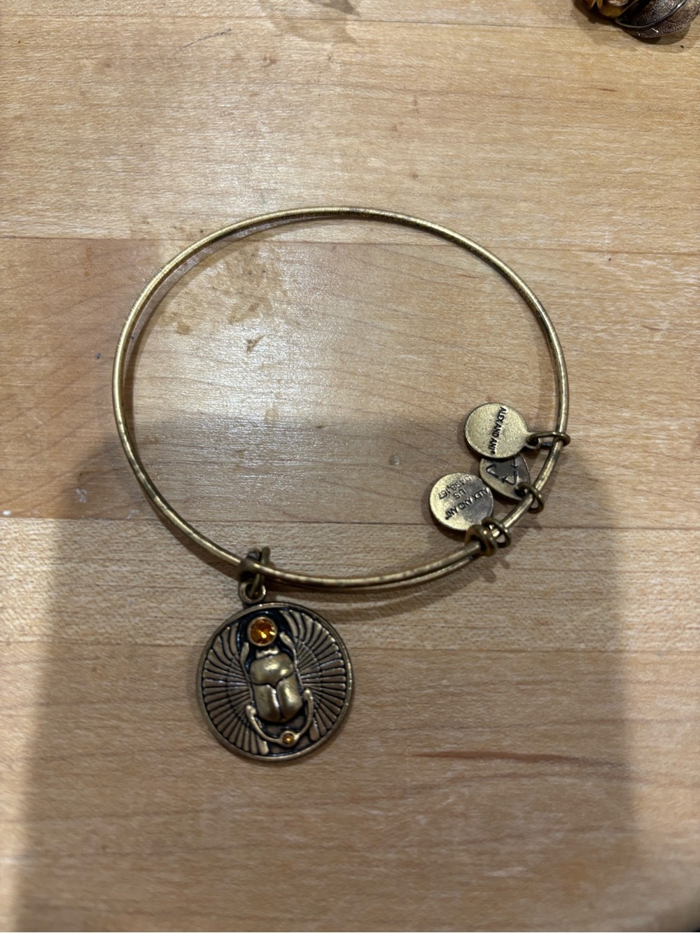 Alex and Ani Antique Gold Scarab Charm Bangle with Amber Accents